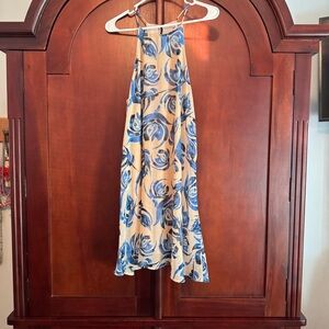 Vestique Floral Halter Dress in Blue and Beige Size Large